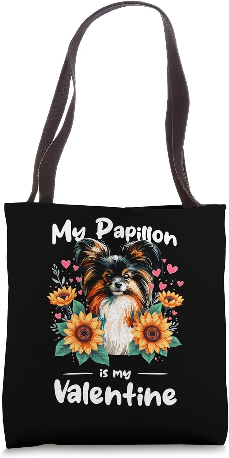 Valentine's Day Papillon Dog Continental Toy Spaniel Tote Bag