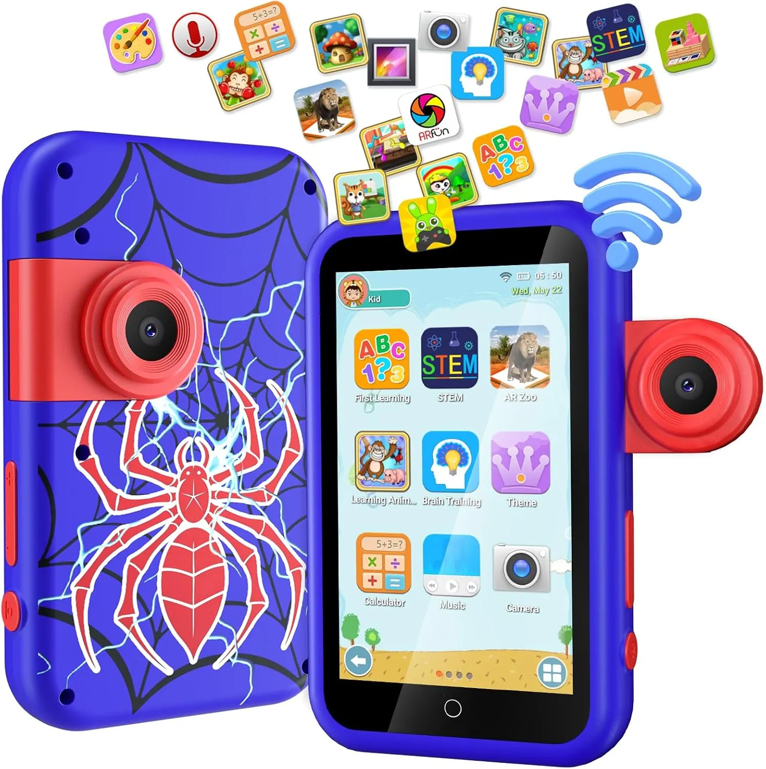 VATOS Kids Smart Phone Toy for Girls Boys 3 4 5 6 7 8 9 Years Old, 4" Large Touchscreen Spider Style Kids Cell Phone with Dual Camera, Music Player, Puzzle Game, 8GB Memory Learning Toy Birthday Gift
