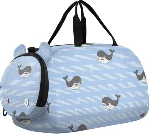 VIGTRO Musical Cute Whales Notes Kids Overnight Travel Duffel Bag Sport Gym Bag for Boys Girls with Shoe Compartment, Carry On Weekender Luggage Bag for Dance Swim Yoga