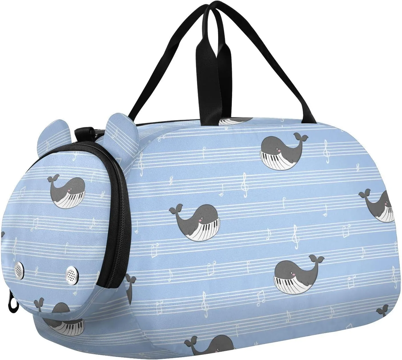 VIGTRO Musical Cute Whales Notes Kids Overnight Travel Duffel Bag Sport Gym Bag for Boys Girls with Shoe Compartment, Carry On Weekender Luggage Bag for Dance Swim Yoga