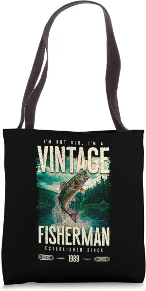 Vintage Trout Fisherman Funny Fishing Birthday 1989 Tote Bag
