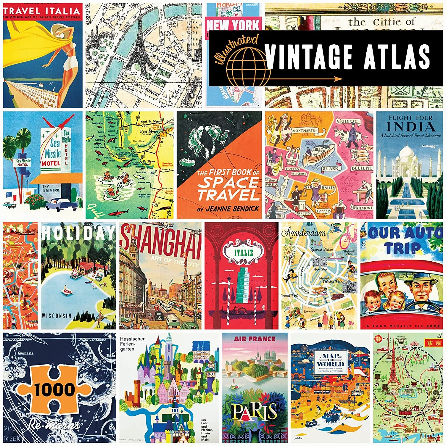 Vintage Atlas Collage 1000-Piece Jigsaw Puzzle