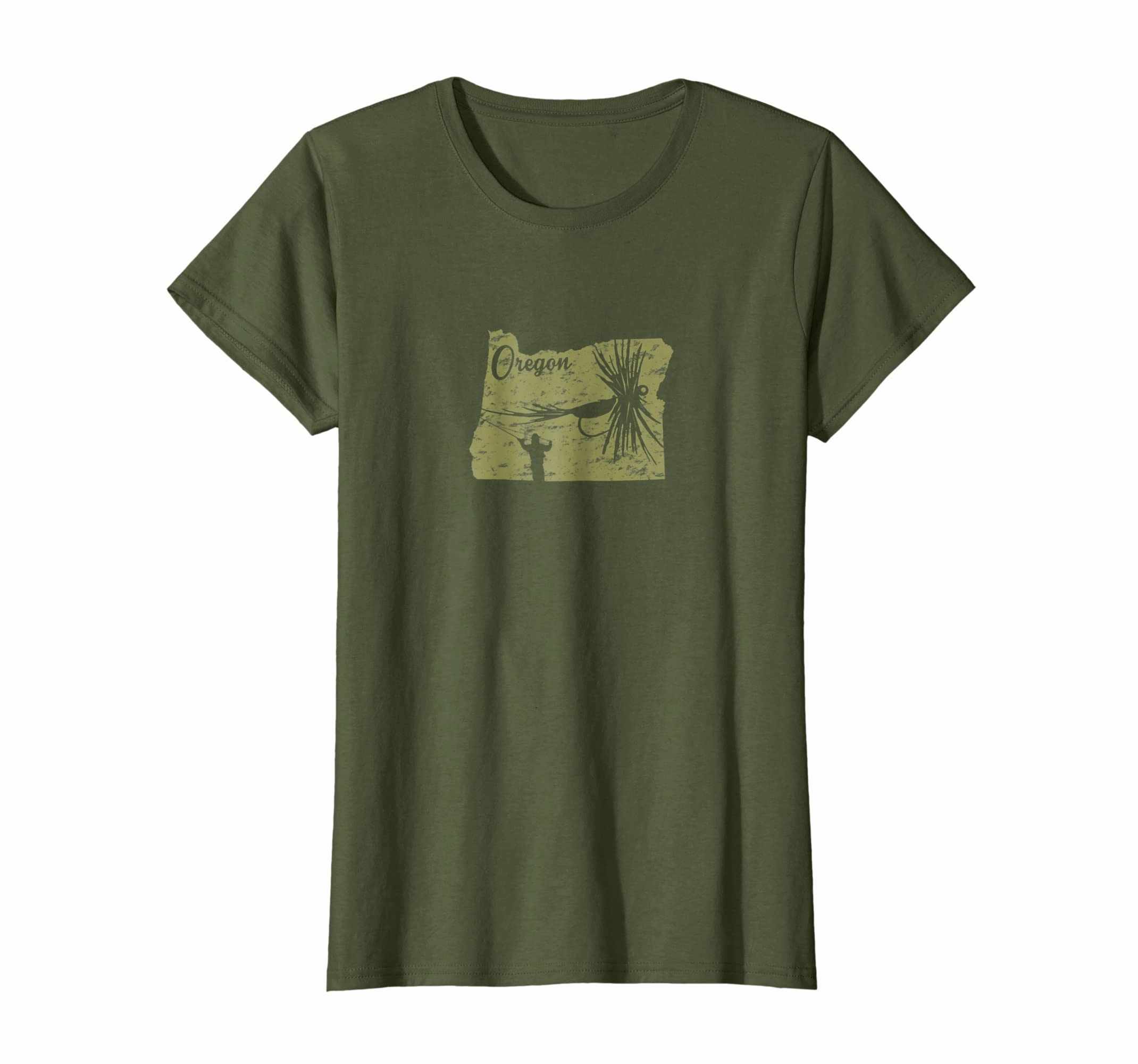 Vintage Fish Oregon State Map OR Fly Fishing T-Shirt