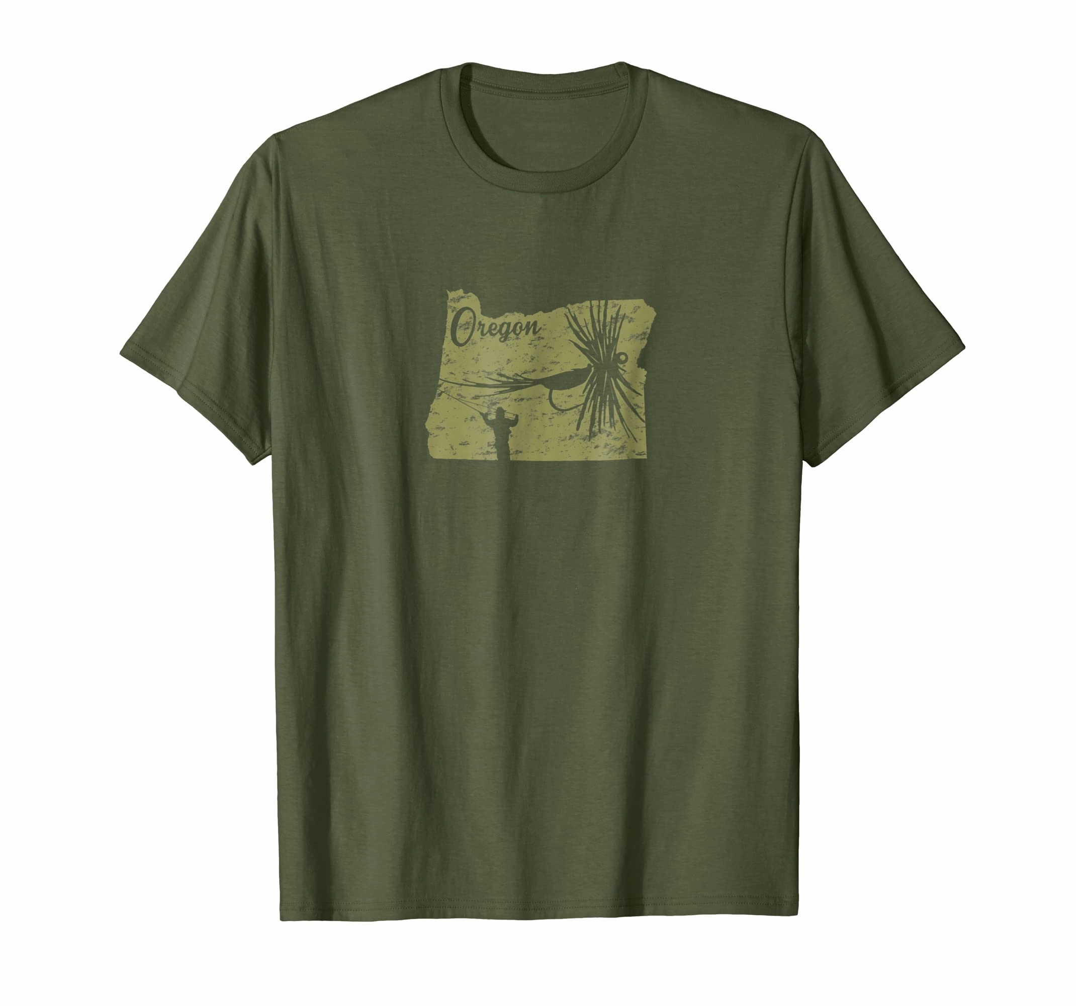 Vintage Fish Oregon State Map OR Fly Fishing T-Shirt