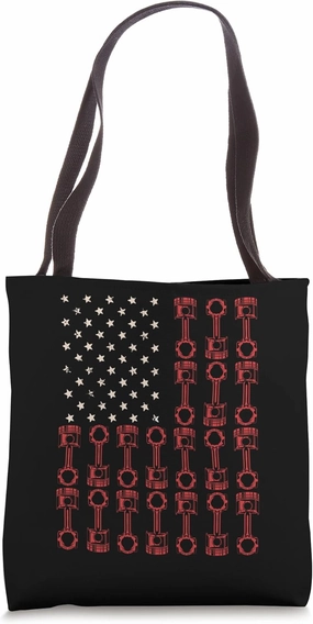 Vintage Muscle Car Piston Vertical US Flag for Auto Mechanic Tote Bag
