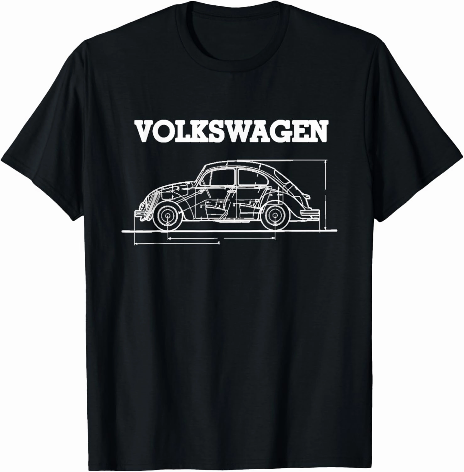 Volkswagen Beetle White Technical Diagram T-Shirt