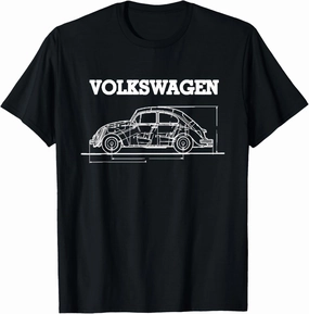 Volkswagen Beetle White Technical Diagram T-Shirt