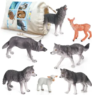 Volnau Wolf Toys Animal Figures 7PCS Figurines Zoo Pack for Toddlers Kids Christmas Decoration Gift Preschool Educational Sheep Jungle Forest Safari Set