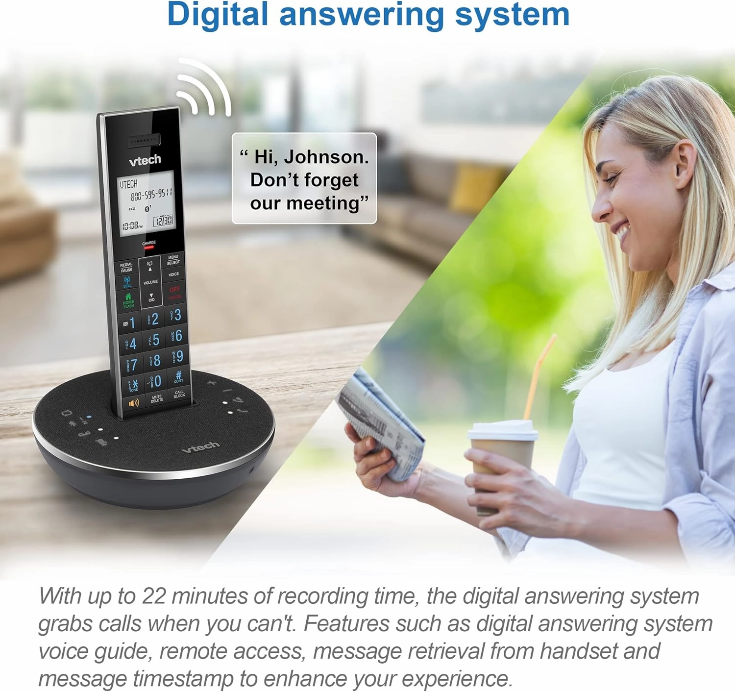 VTech LS6381-2 Bluetooth Speaker with Echo Cancellation, Noise Reduction, Music Streaming, PC/Landline/Cellular Calls, Paired with DECT6.0 Cordless Handset, Answering System, Smart Call Blocker,Black
