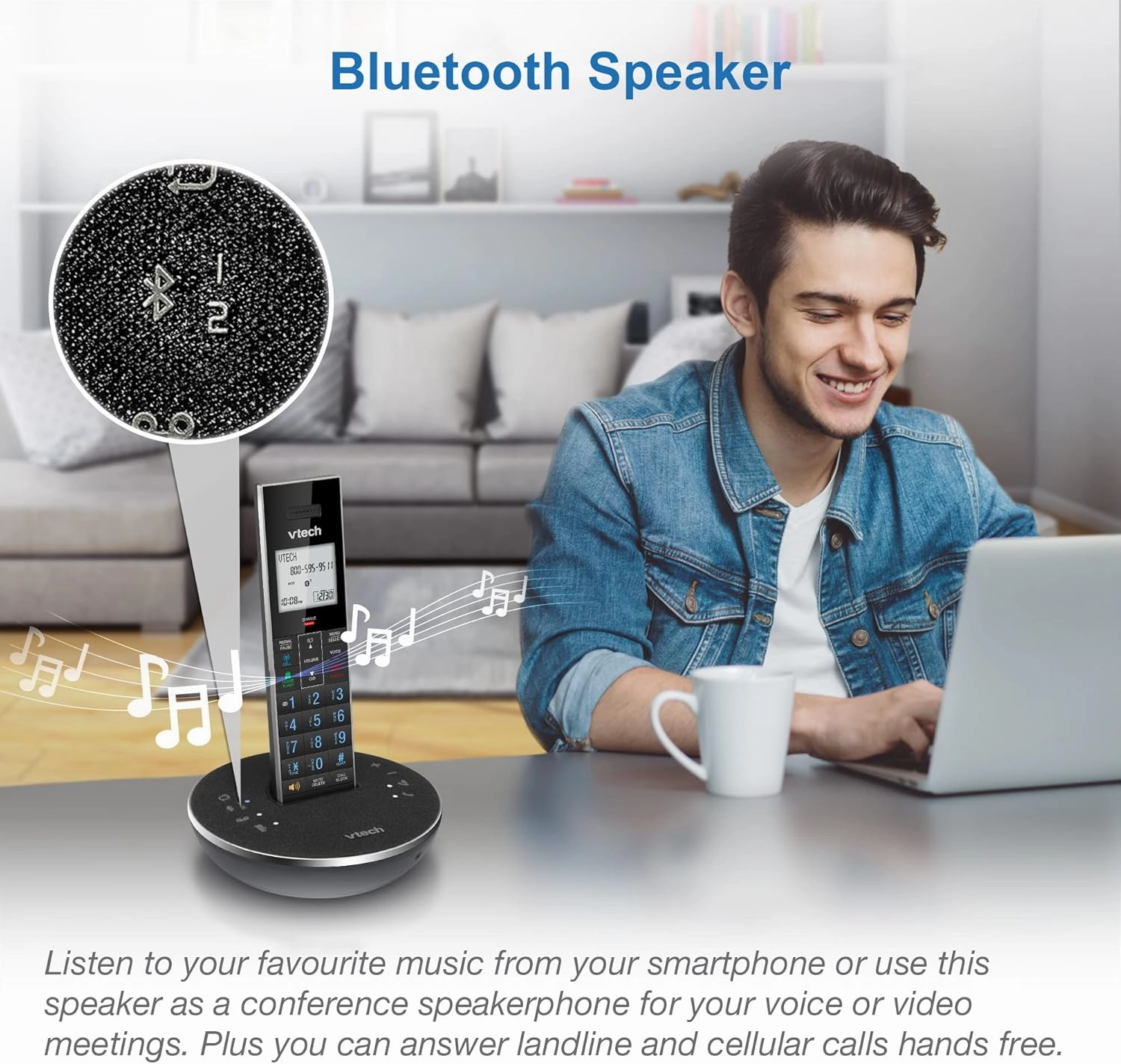 VTech LS6381-2 Bluetooth Speaker with Echo Cancellation, Noise Reduction, Music Streaming, PC/Landline/Cellular Calls, Paired with DECT6.0 Cordless Handset, Answering System, Smart Call Blocker,Black