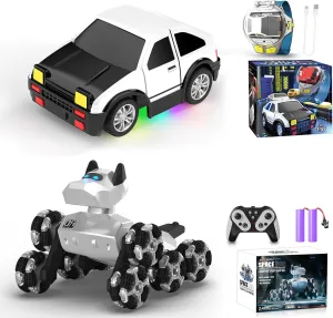 Watch Remote Control Car Toy, 2.4 GHz Mini RC Cars Watch Toy with LED Lights USB Charging Remote Control Robot Dog Toy 2.4GHz 8WD All-Terrain Gesture Sensing Stunt RC Cars RTR Climbing Robot Dogs