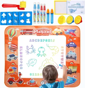 Water Doodle Mat for Toddlers, Learning Sensory Educational Toys for Kids 3  Ages, Painting Writing Doodle Mat Baby Birthday Gifts, Kids Coloring Drawing Pad Mat for Girl & Boy 3-5 Year Old Orange
