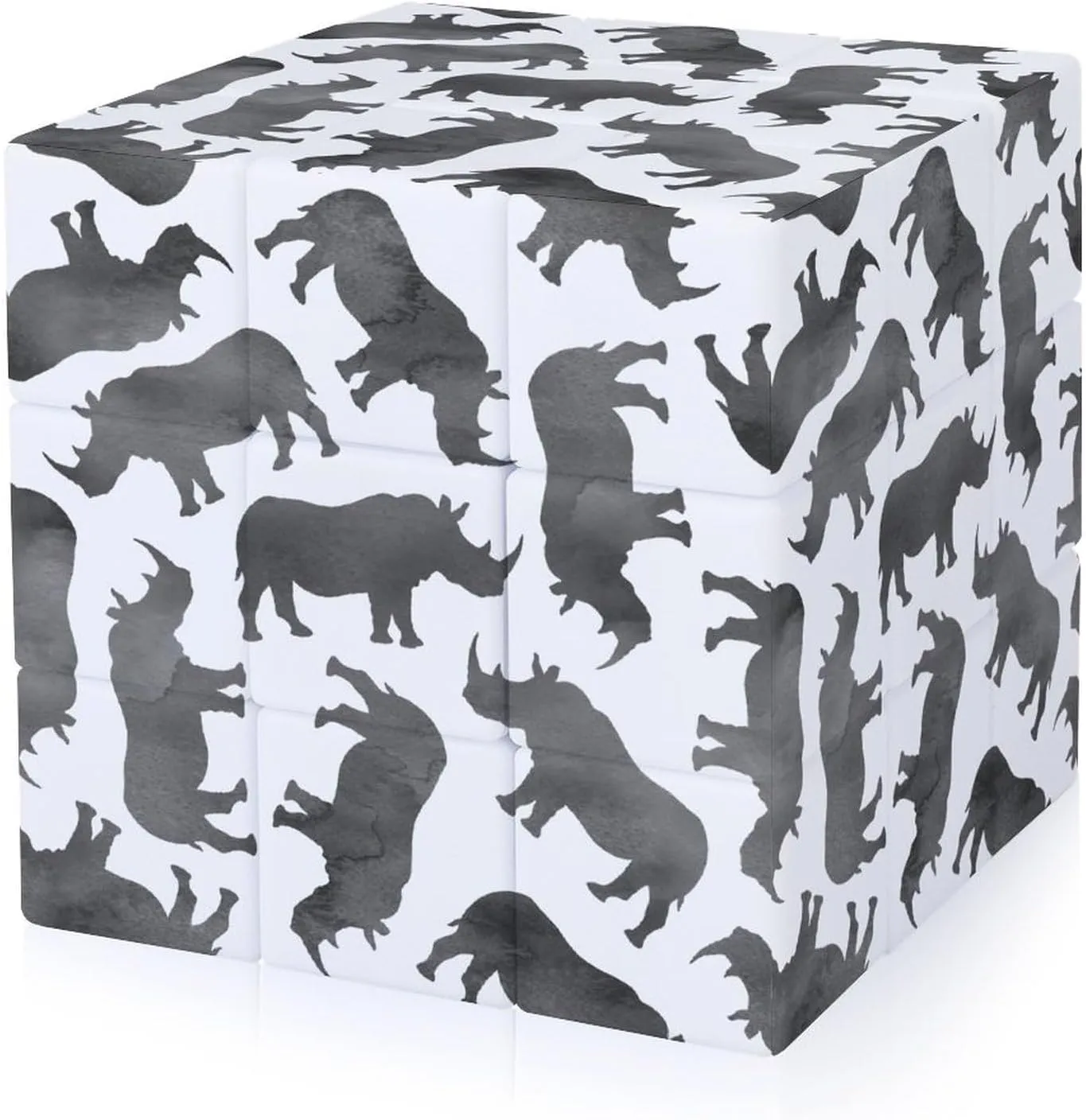 Watercolor Rhinos Funny 3x3x3 Cube Smooth Lightweight Puzzle for Adult Graphic Printing Travel