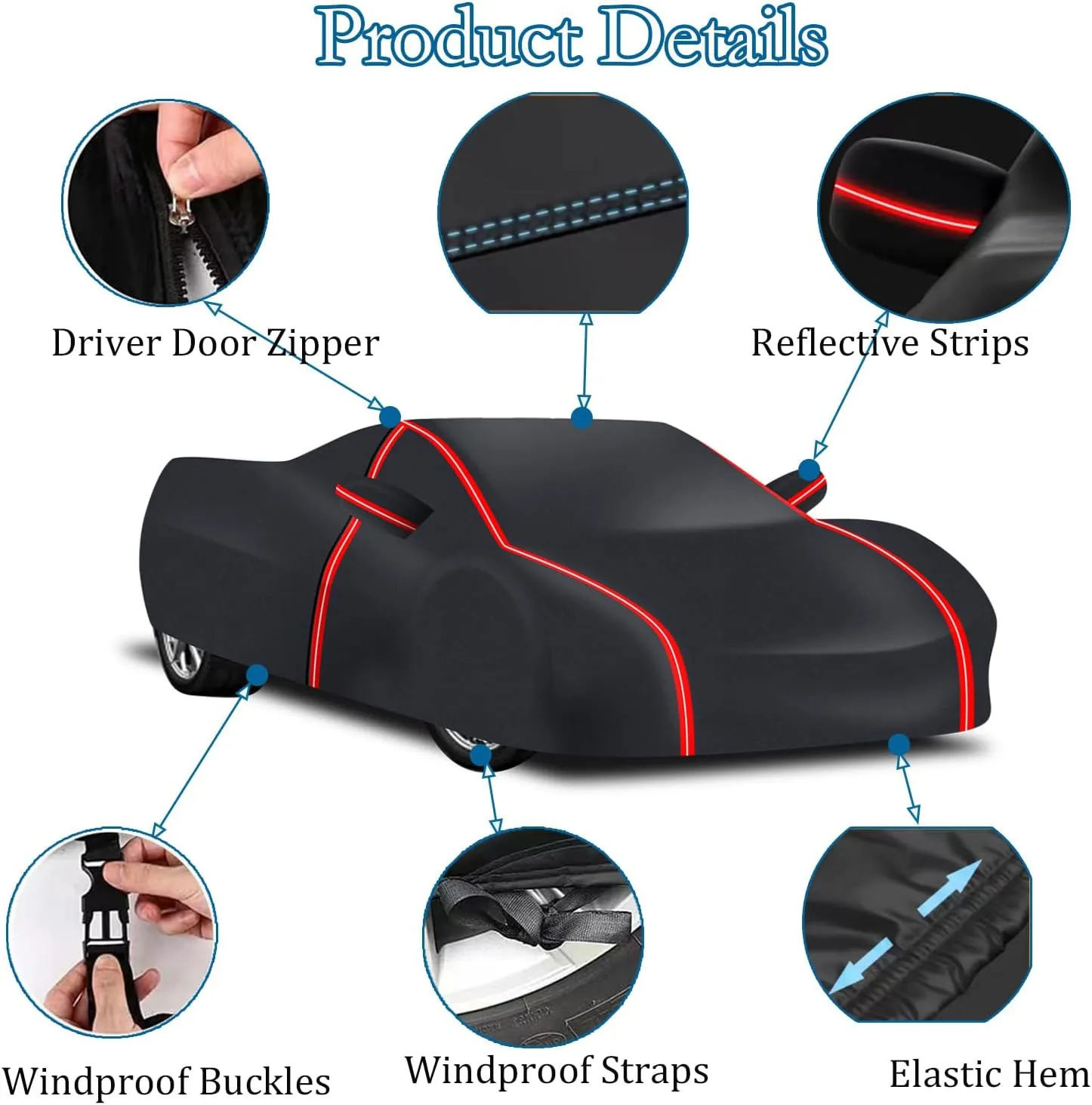 Waterproof Outdoor Car Cover Compatible with Corvette C8 2020-2024 All Weather 210T Polyester with Zipper and Storage Bag Snow Rain Dustproof Sun UV Protection