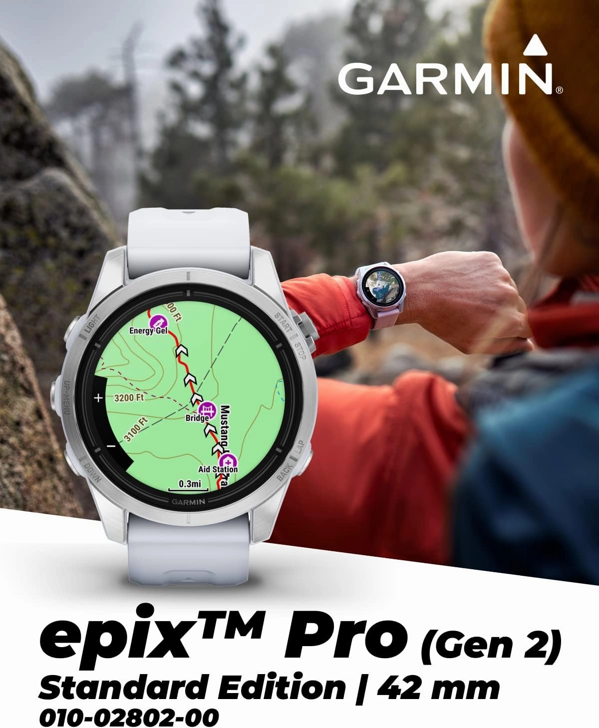 Wearable4U - Garmin epix Pro (Gen 2), 42mm, High Performance Smartwatch, Advanced Training Technology, Built-in Flashlight, Whitestone with White Earbuds Bundle