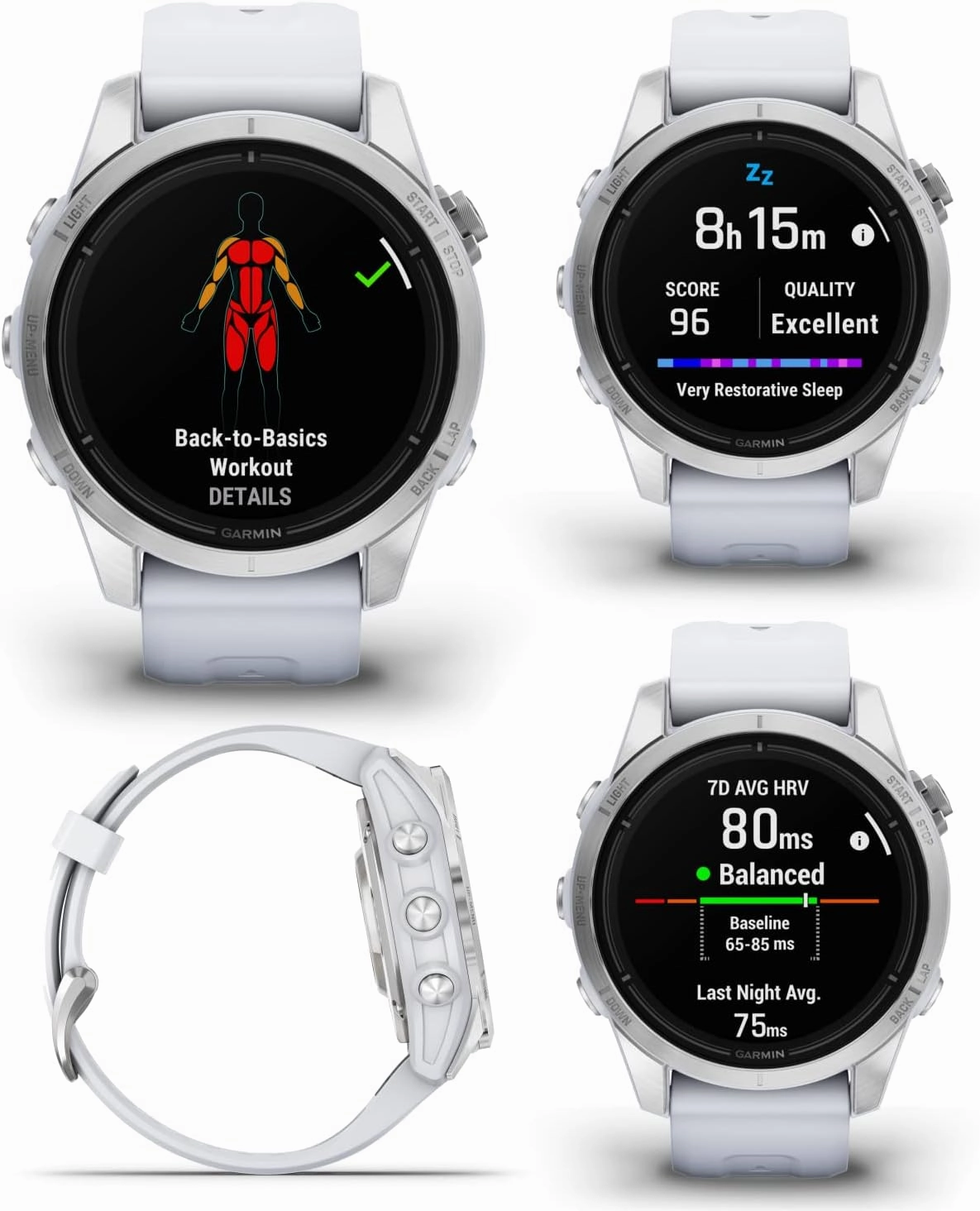 Wearable4U - Garmin epix Pro (Gen 2), 42mm, High Performance Smartwatch, Advanced Training Technology, Built-in Flashlight, Whitestone with White Earbuds Bundle