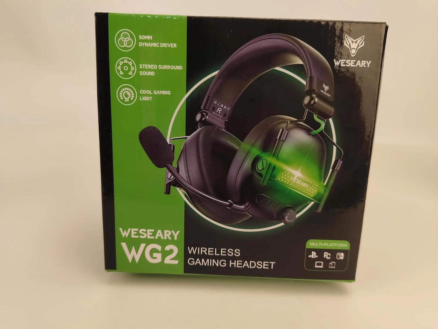 WG2 Wireless Gaming Headset with Microphone for PS5, PS4, PC, Switch, Mac, 7.1 Crystal-Stereo Bluetooth Headphones, Headset Wireless 2.4GHz with Lossless Audio, 50 Hr Battery, Cool LED