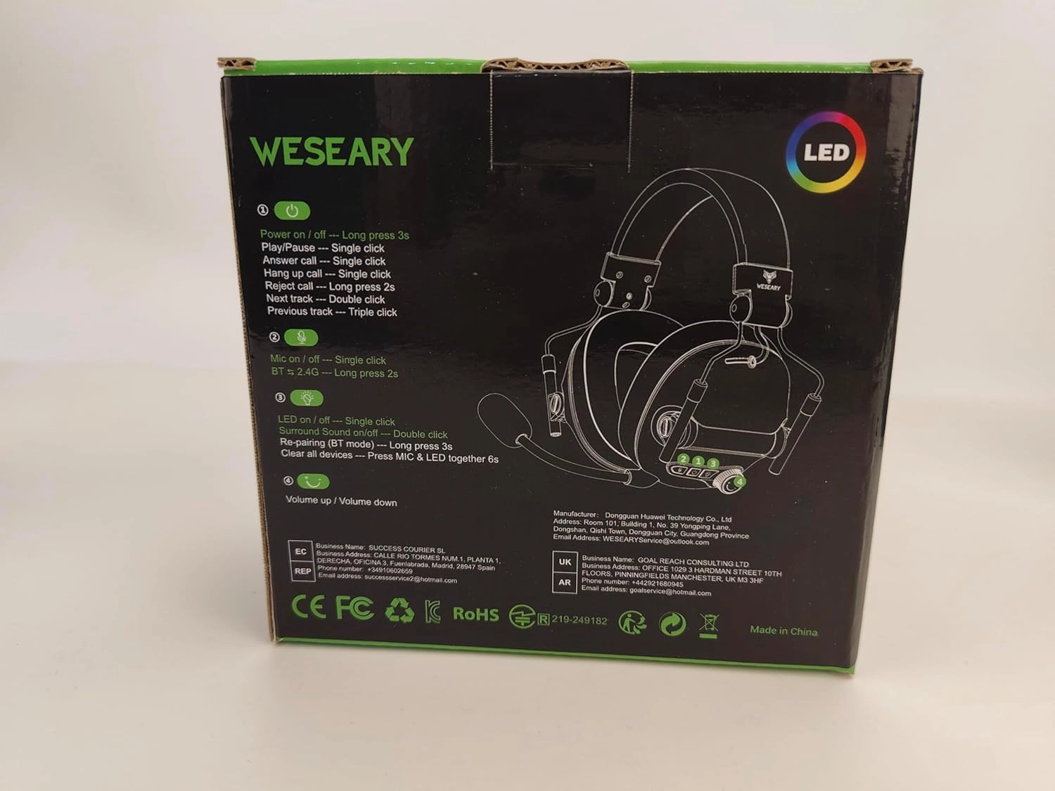 WG2 Wireless Gaming Headset with Microphone for PS5, PS4, PC, Switch, Mac, 7.1 Crystal-Stereo Bluetooth Headphones, Headset Wireless 2.4GHz with Lossless Audio, 50 Hr Battery, Cool LED