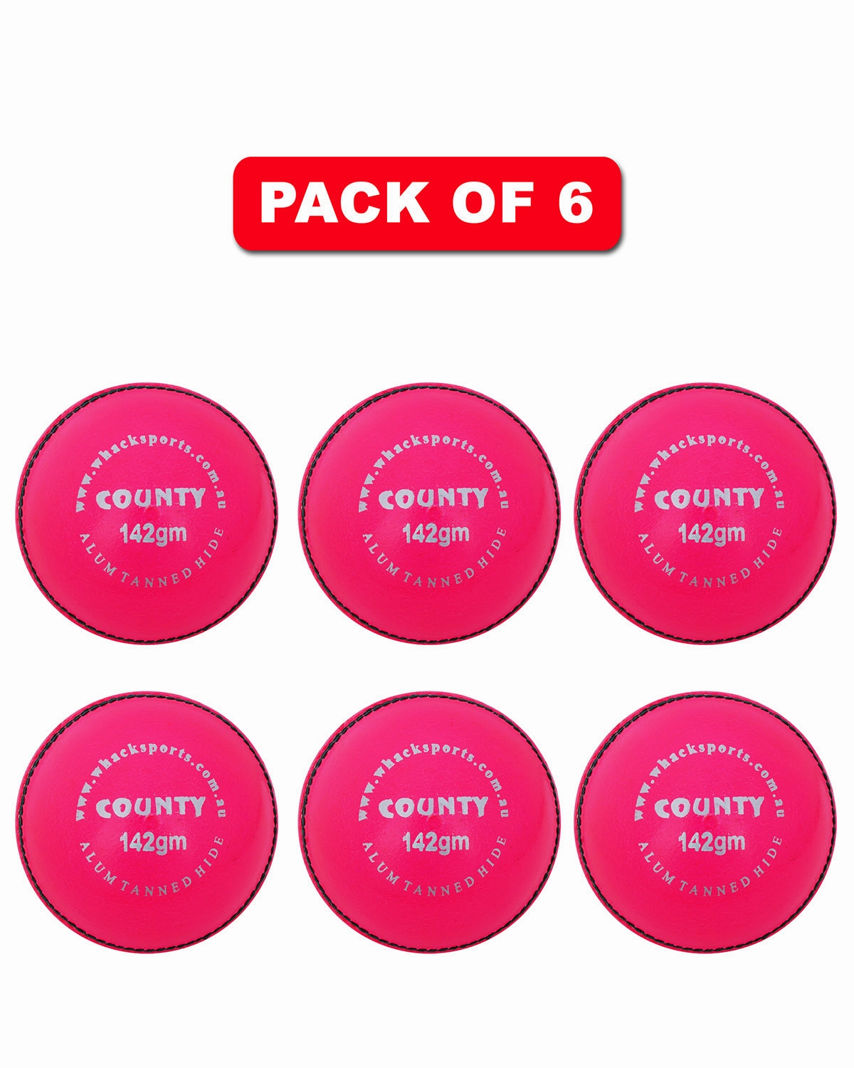 WHACK 2 Piece County Leather Cricket Ball Bundle - 142gm - Pink - Pack of 6x or 12x