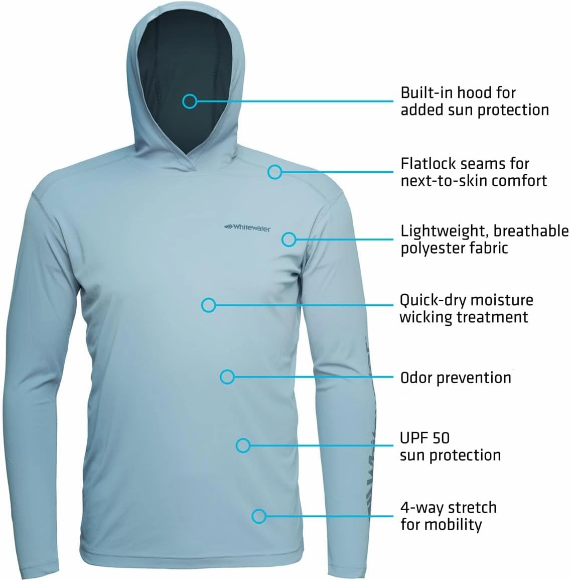 Whitewater Fishing Lightweight Long Sleeve Tech Hoodie with UPF Protection