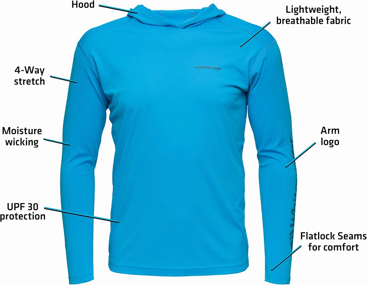Whitewater Fishing Lightweight Long Sleeve Tech Hoodie with UPF Protection