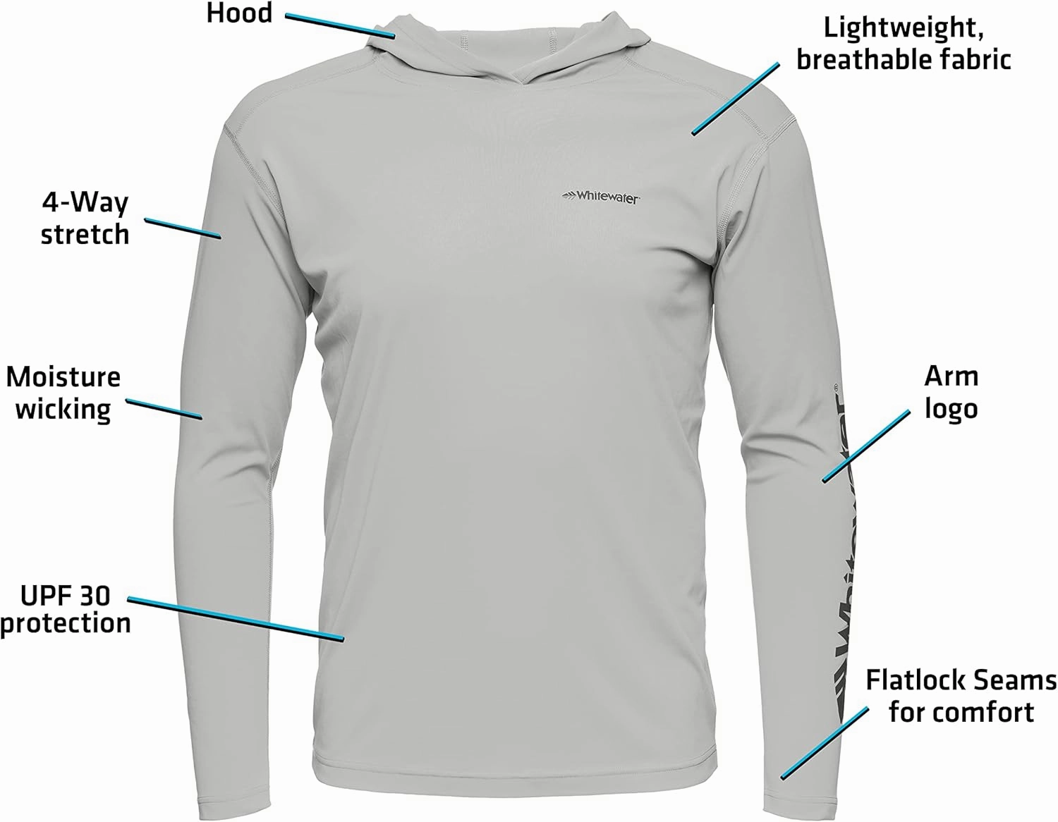 Whitewater Fishing Lightweight Long Sleeve Tech Hoodie with UPF Protection