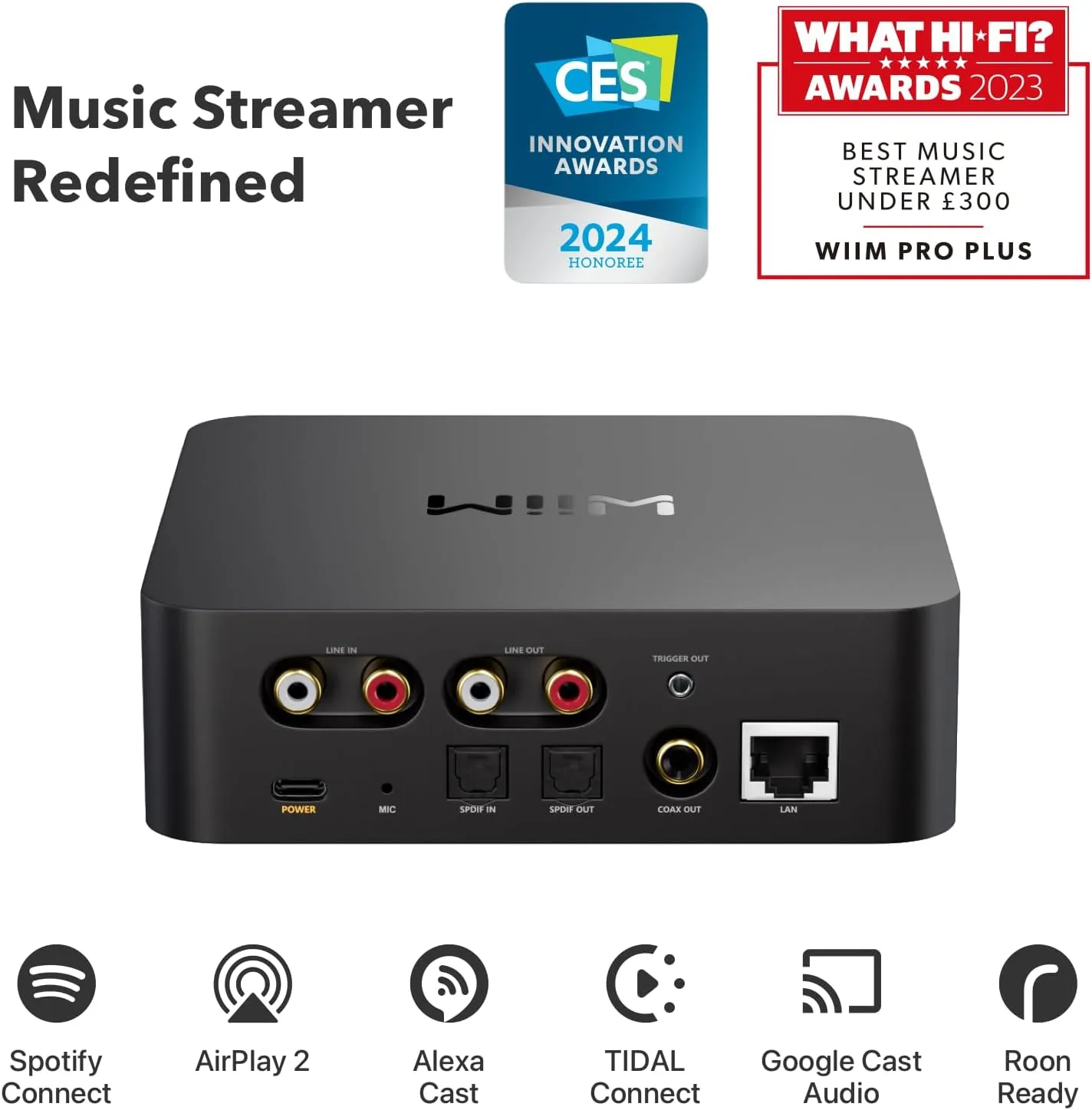 WiiM Pro Plus AirPlay 2 Receiver, Google Cast Audio, Multiroom Streamer with Premium AKM DAC, Voice Remote, Works with Alexa/Siri/Google, Stream Hi-Res Audio from Spotify, Amazon Music, Tidal and More
