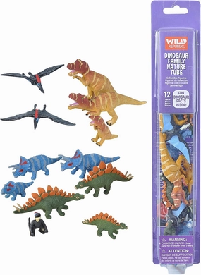Wild Republic Dinosaur Family Animal Figurines Tube, Dinosaur Toys, TRex, Triceratops, Stegosaurus and Pteranodon Dinosaur Families Collection