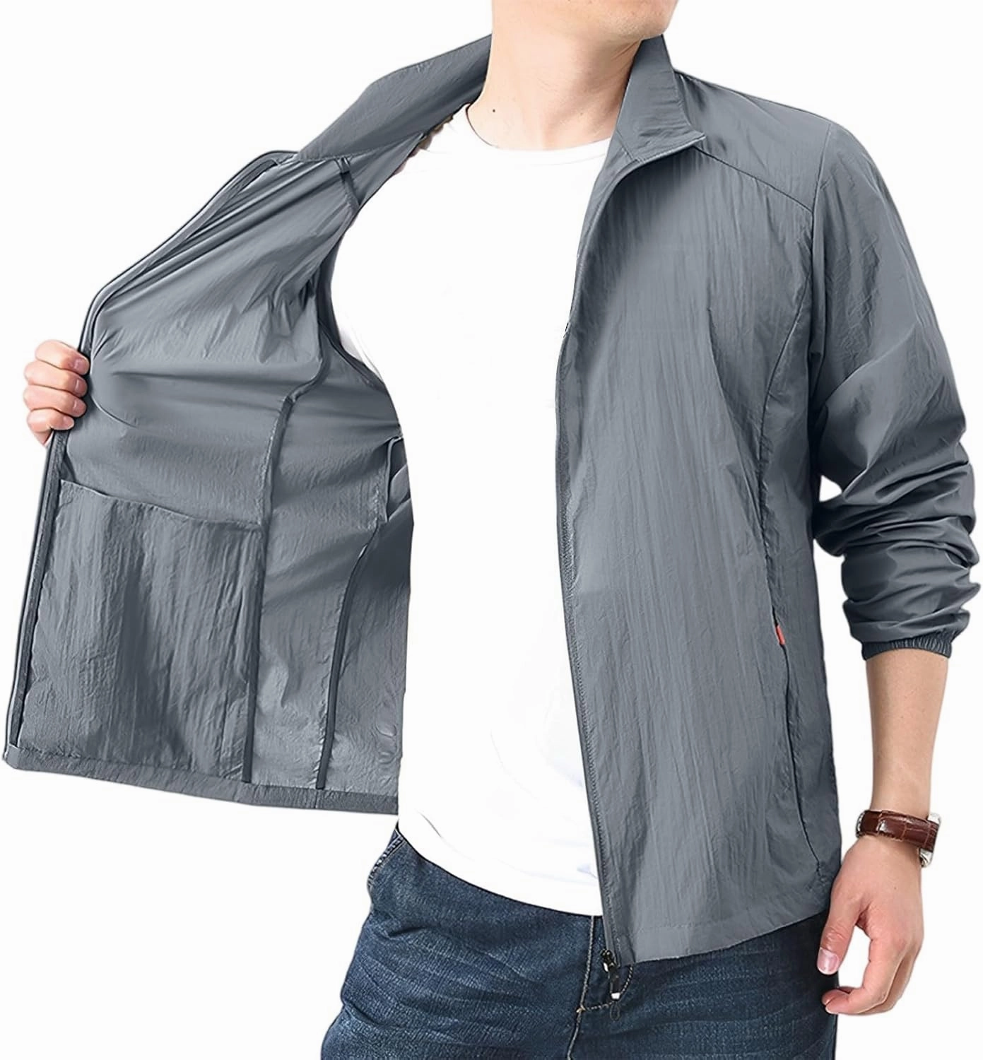 Windbreaker Jackets for Men UPF 50  Light Jacket Full Zip Sun Protection Long Sleeve Sun Shirts UV Fishing Athletic Running