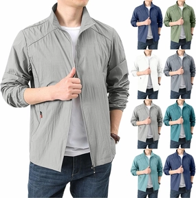 Windbreaker Jackets for Men UPF 50  Light Jacket Full Zip Sun Protection Long Sleeve Sun Shirts UV Fishing Athletic Running