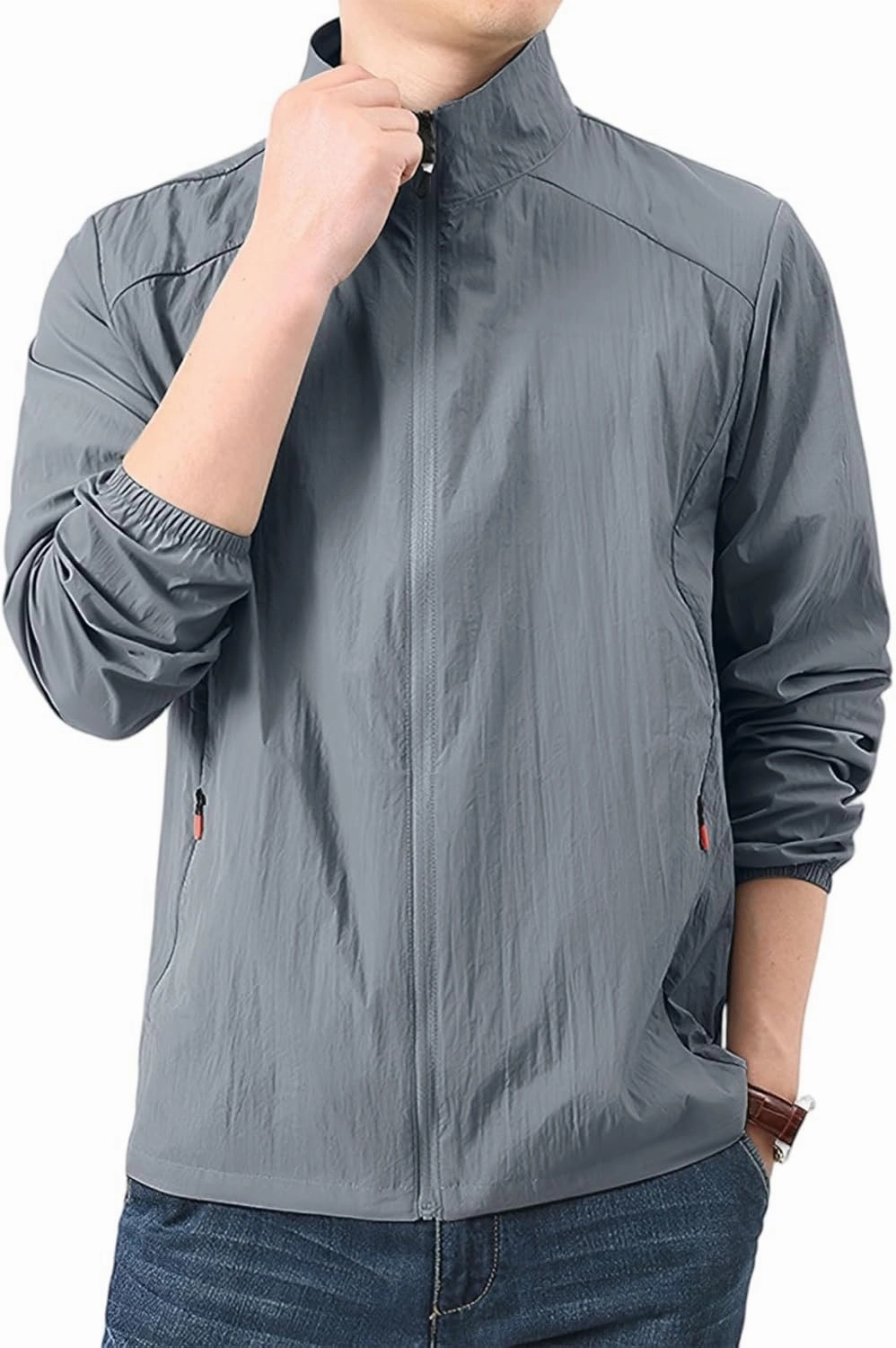 Windbreaker Jackets for Men UPF 50  Light Jacket Full Zip Sun Protection Long Sleeve Sun Shirts UV Fishing Athletic Running