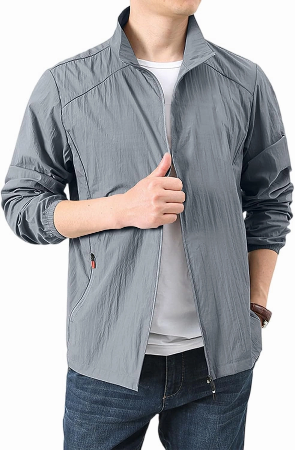 Windbreaker Jackets for Men UPF 50  Light Jacket Full Zip Sun Protection Long Sleeve Sun Shirts UV Fishing Athletic Running