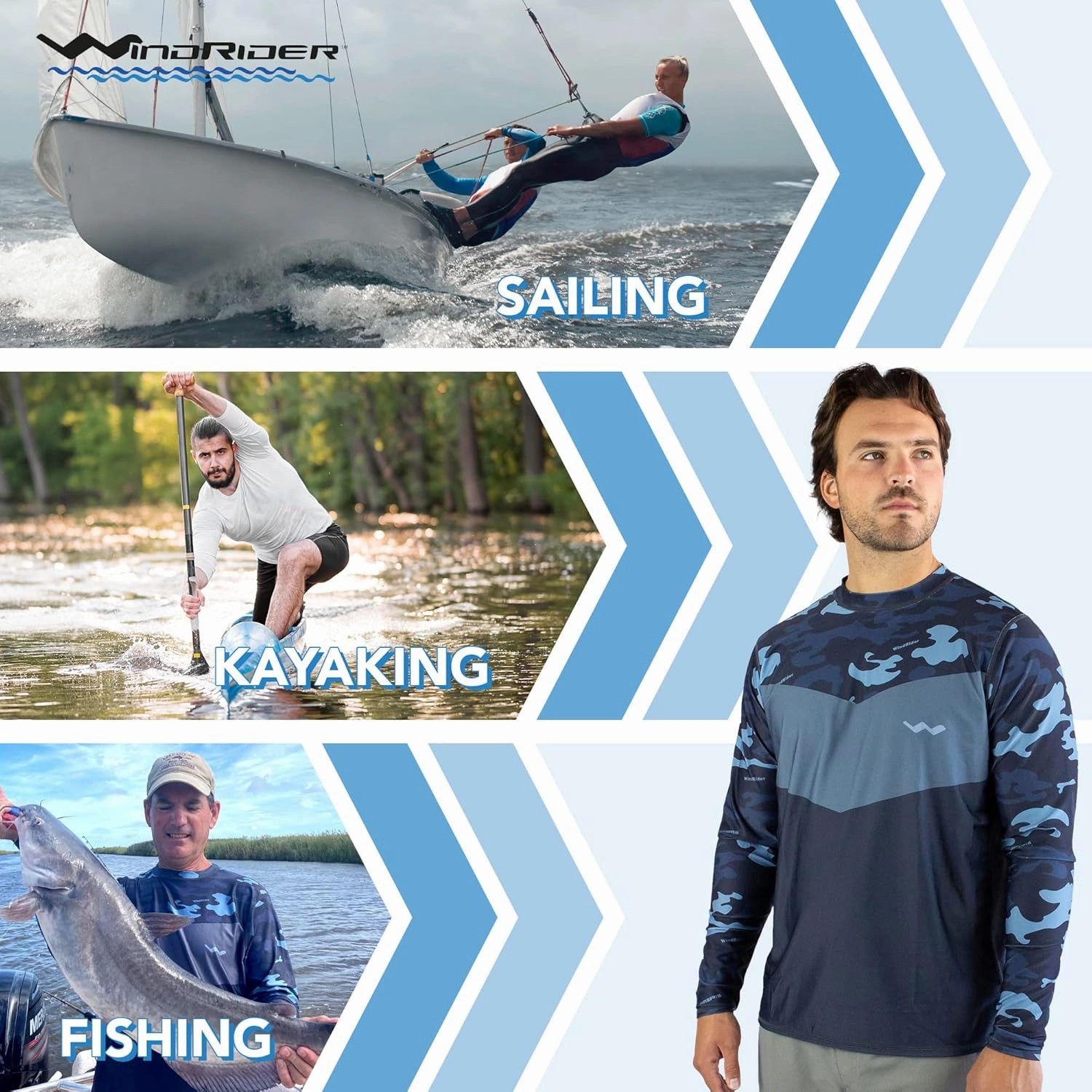 WindRider Fishing Shirts for Men – UPF 50  Long Sleeve UV Protection Lightweight, Breathable Rash Guard for Outdoor Use