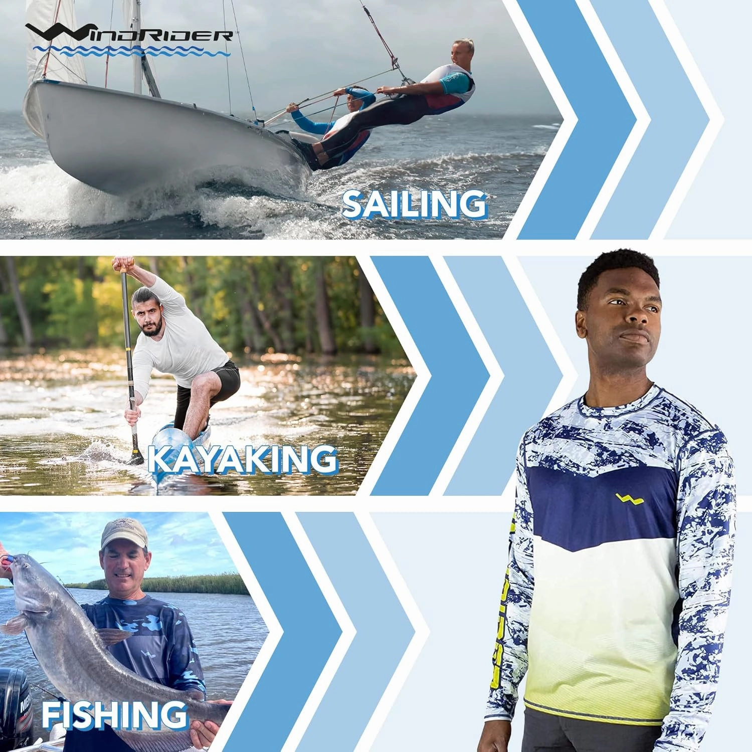 WindRider Fishing Shirts for Men – UPF 50  Long Sleeve UV Protection Lightweight, Breathable Rash Guard for Outdoor Use