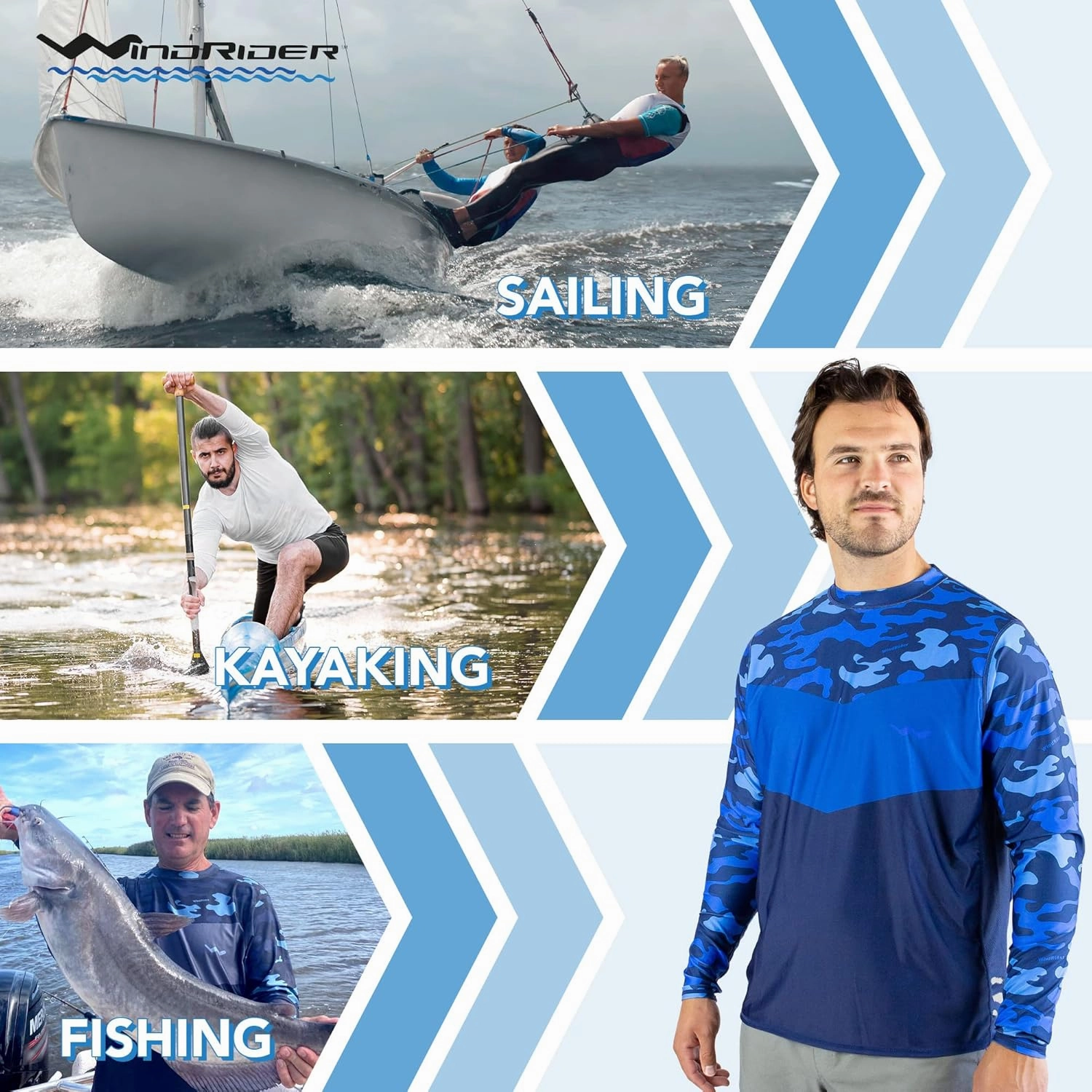 WindRider Fishing Shirts for Men – UPF 50  Long Sleeve UV Protection Lightweight, Breathable Rash Guard for Outdoor Use
