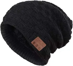 Winter Hats Wireless Beanie Hat with Headphones Smart Beanies Headset Warm Musical Headphone with Built-in Mic Handsfree for Skiing Skateboarding Jogging for Men Women Boys Girls Black