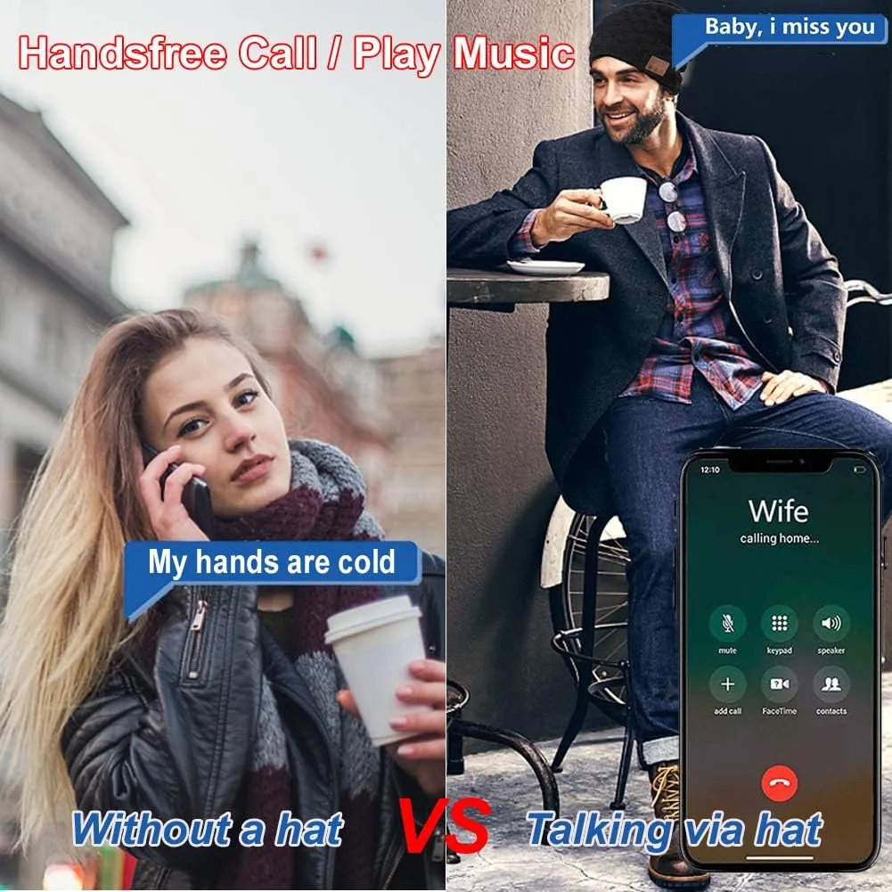 Winter Hats Wireless Beanie Hat with Headphones Smart Beanies Headset Warm Musical Headphone with Built-in Mic Handsfree for Skiing Skateboarding Jogging for Men Women Boys Girls Black