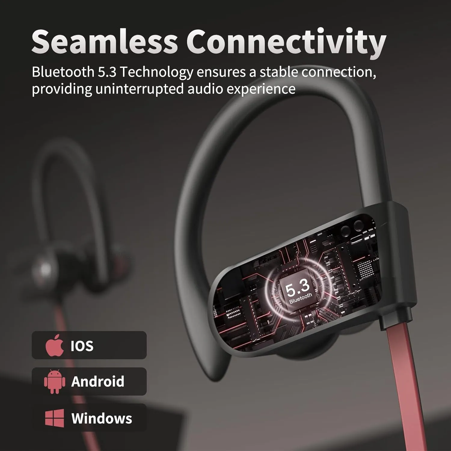 Wireless Bluetooth 5.3 Wireless Headphones with 16Hrs Long Battery, Stereo IPX7 Waterproof in-Ear Earphones, Noise Cancelling Headphones for Running, Black&Pink