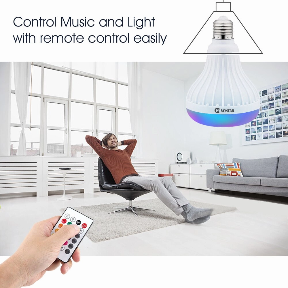 Wireless Bluetooth Speaker 12W RGB Bulb LED Lamp with Remote Control