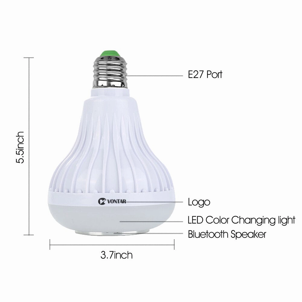 Wireless Bluetooth Speaker 12W RGB Bulb LED Lamp with Remote Control