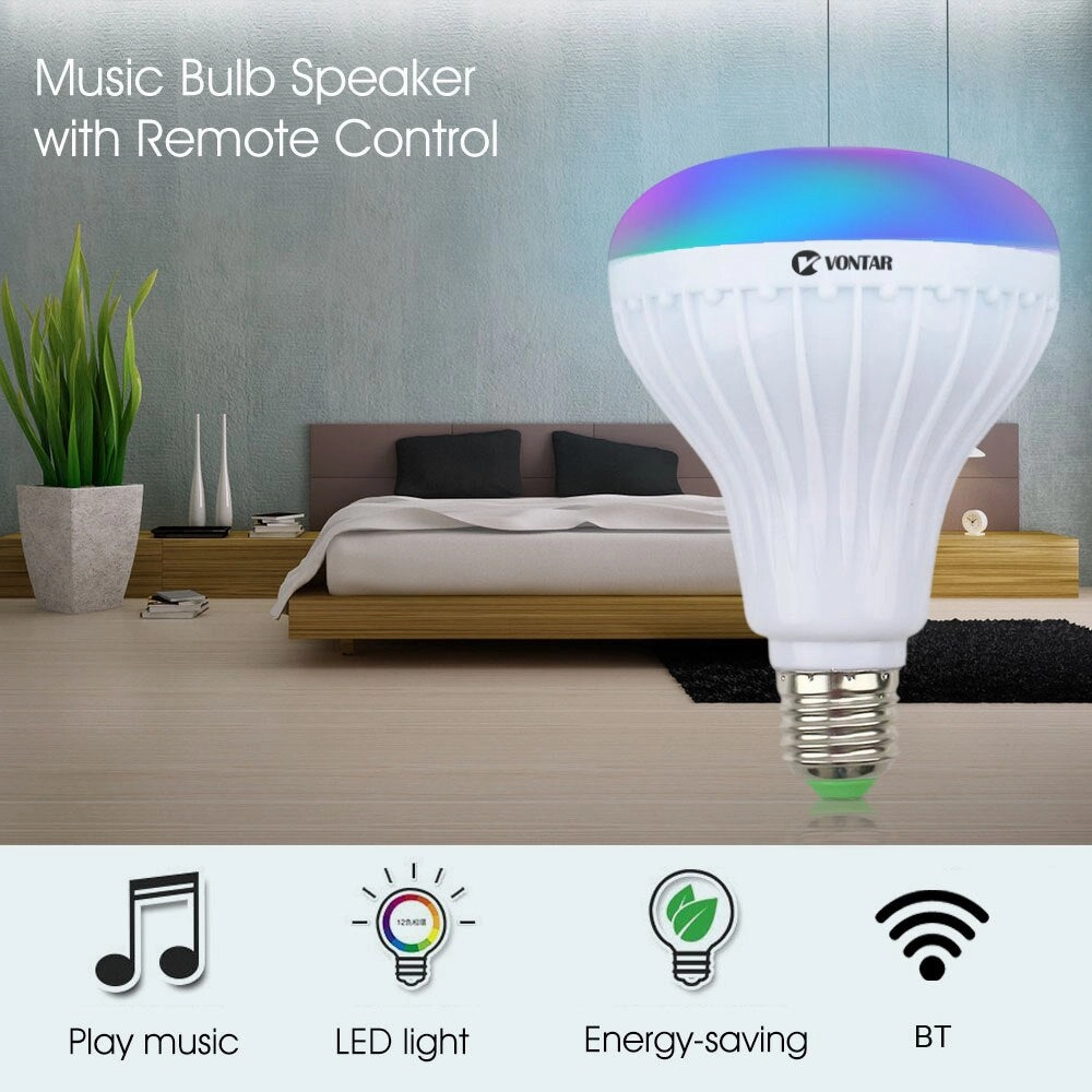 Wireless Bluetooth Speaker 12W RGB Bulb LED Lamp with Remote Control