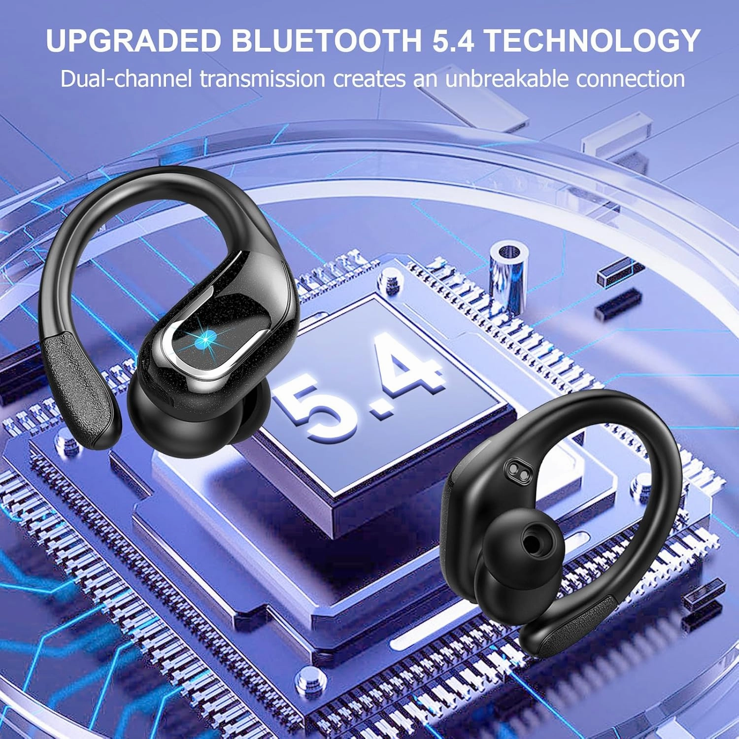 Wireless Earbud Bluetooth 5.4 Headphones 75Hrs Playtime, 2025 Bluetooth Earbuds Deep Bass Noise Cancelling Mic, Over Ear Bud with Sport Earhooks, IPX7 Waterproof Wireless Earphones for Workout/Running