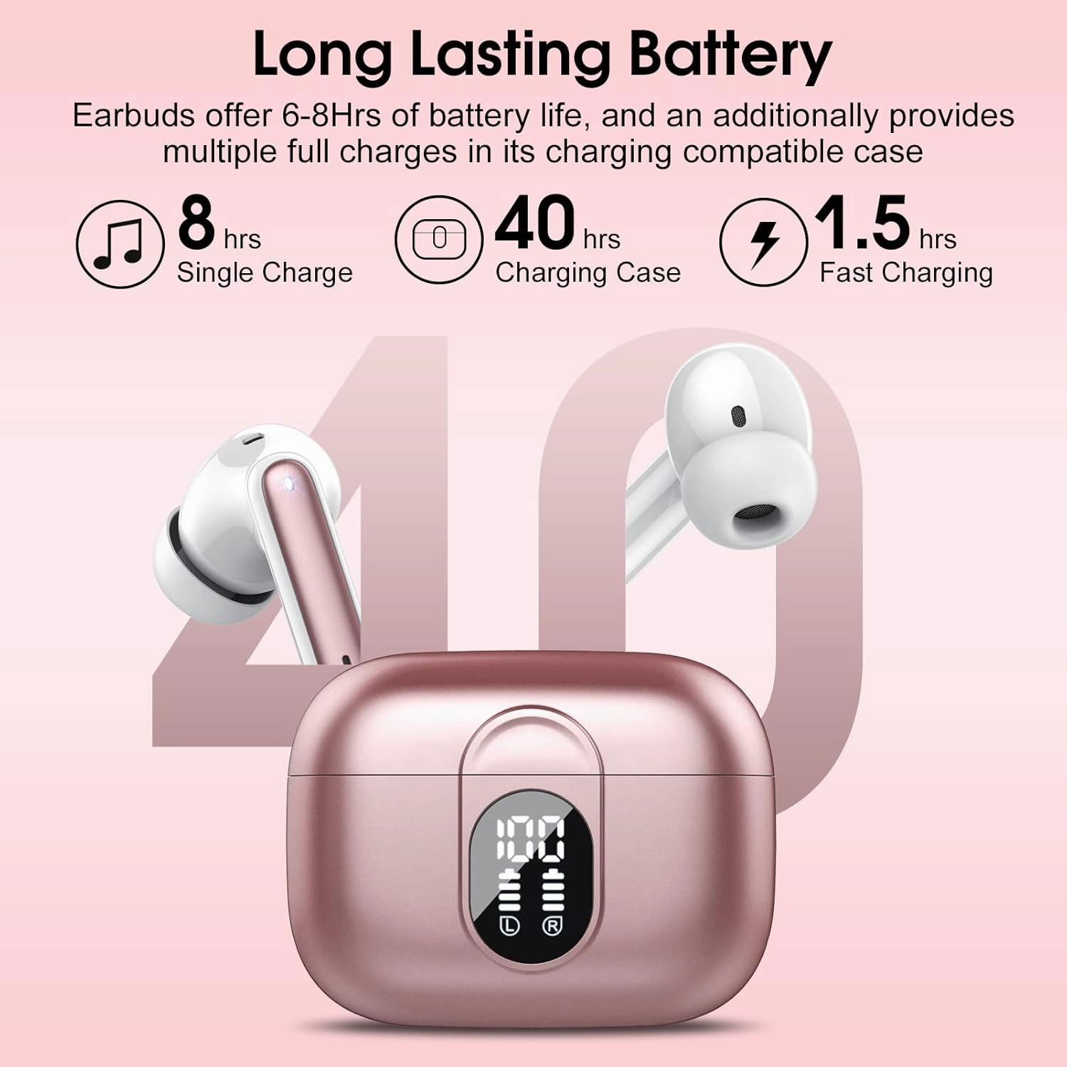 Wireless Earbuds, 2024 Bluetooth Headphones 5.3 HiFi Stereo Earphones, 40H Playtime in-Ear Earbud, Bluetooth Earbud with Dual Mic Call, IP7 Waterproof Earphones Sport Headset for iOS