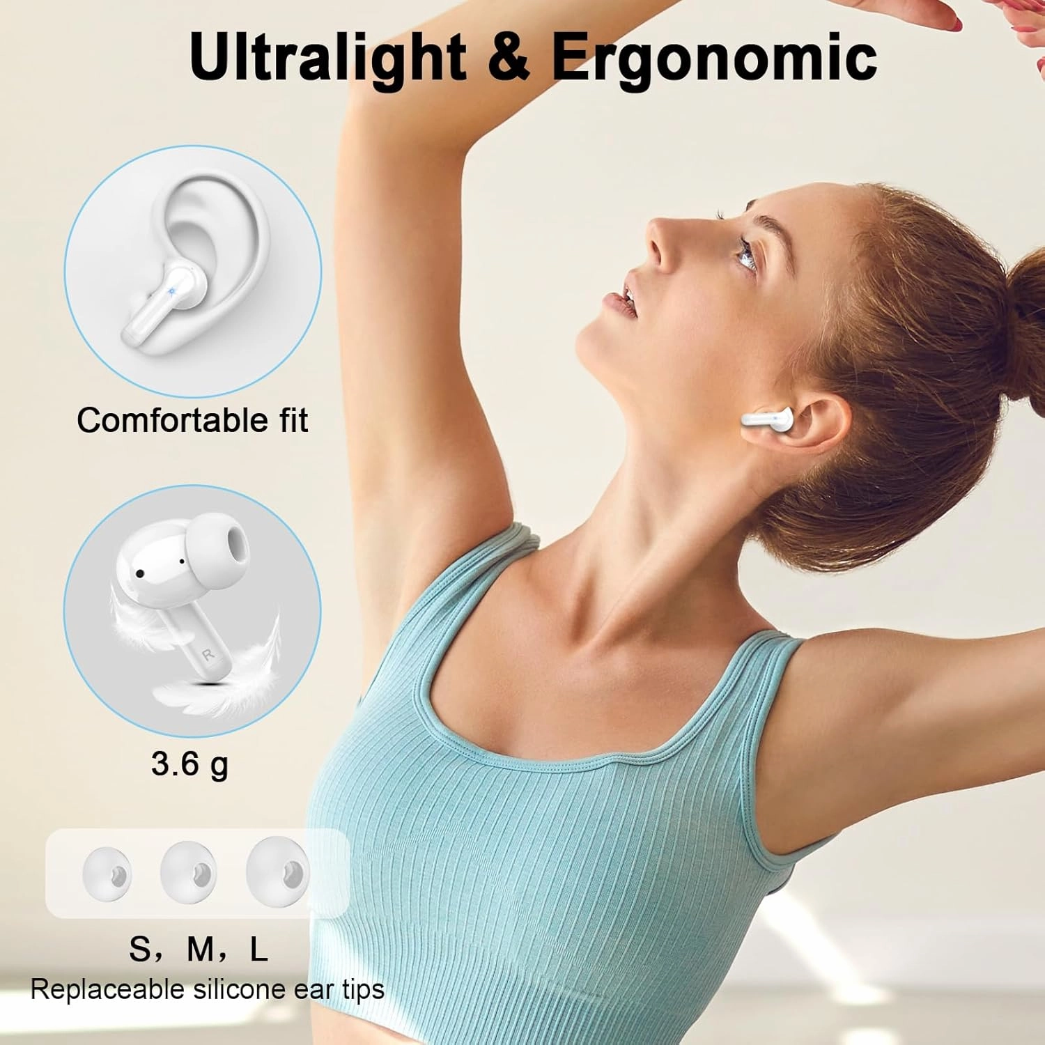 Wireless Earbuds, 2025 Bluetooth 5.4 Headphones Deep Bass Stereo Ear Buds, 4 ENC Noise Cancelling Mic 36Hrs USB-C in-Ear Earphones IP7 Waterproof Sport Workout for Laptop Pad Android iOS Phone, White
