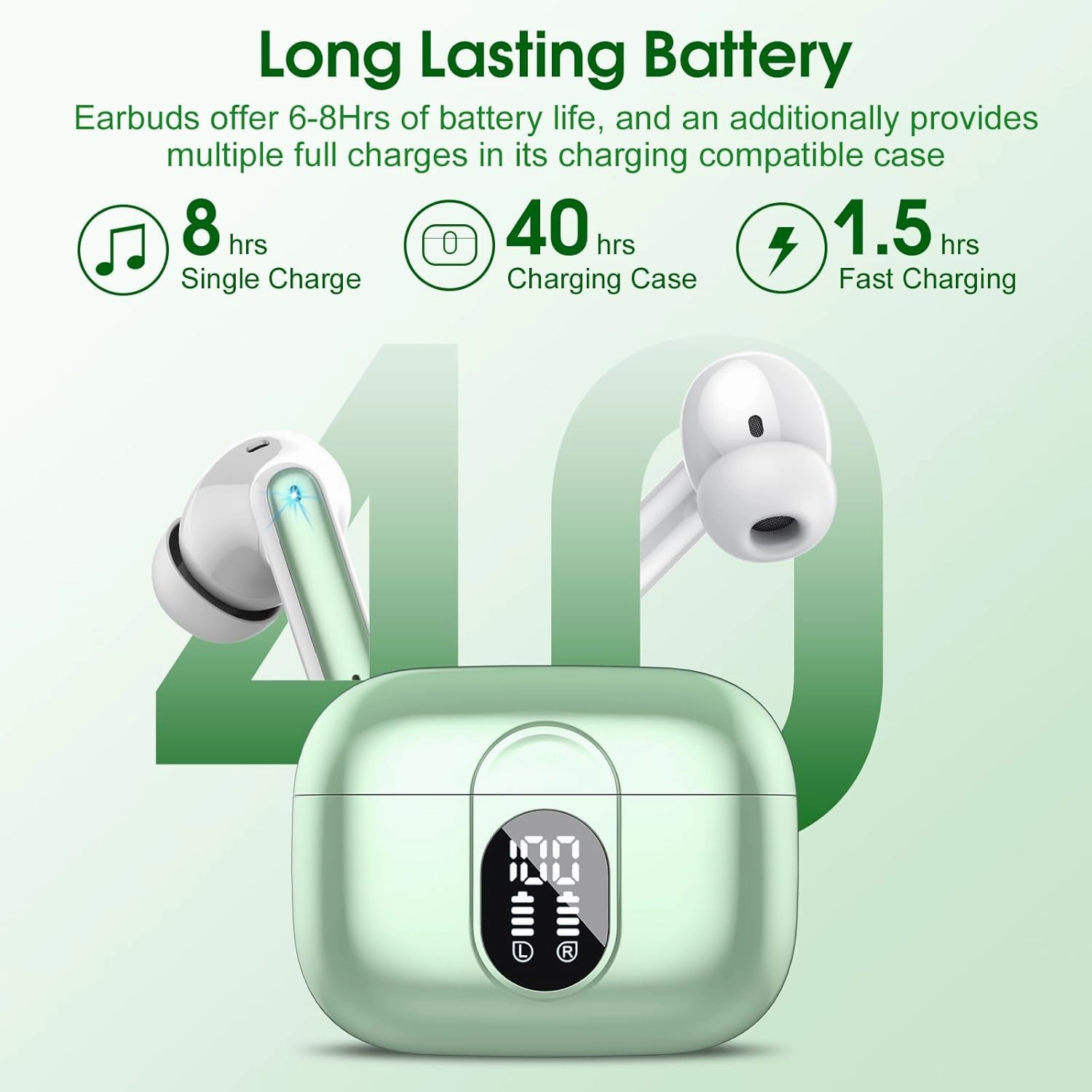 Wireless Earbuds, 2025 Bluetooth Headphones 5.3 HiFi Stereo Earphones, 40H Playtime in-Ear Earbud, Bluetooth Earbud with LED Power Display, IP7 Waterproof Earphones Sport Headset for Android iOS