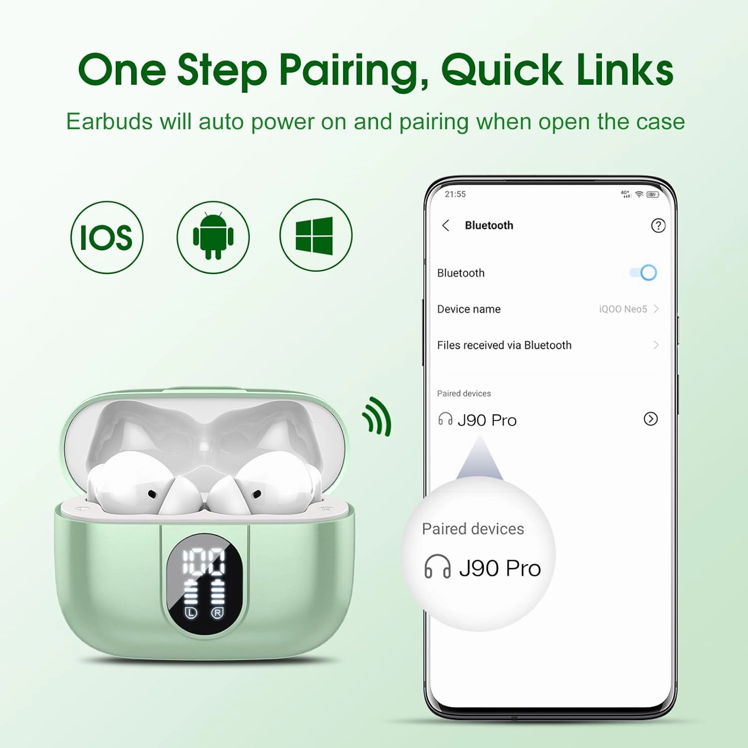 Wireless Earbuds, 2025 Bluetooth Headphones 5.3 HiFi Stereo Earphones, 40H Playtime in-Ear Earbud, Bluetooth Earbud with LED Power Display, IP7 Waterproof Earphones Sport Headset for Android iOS