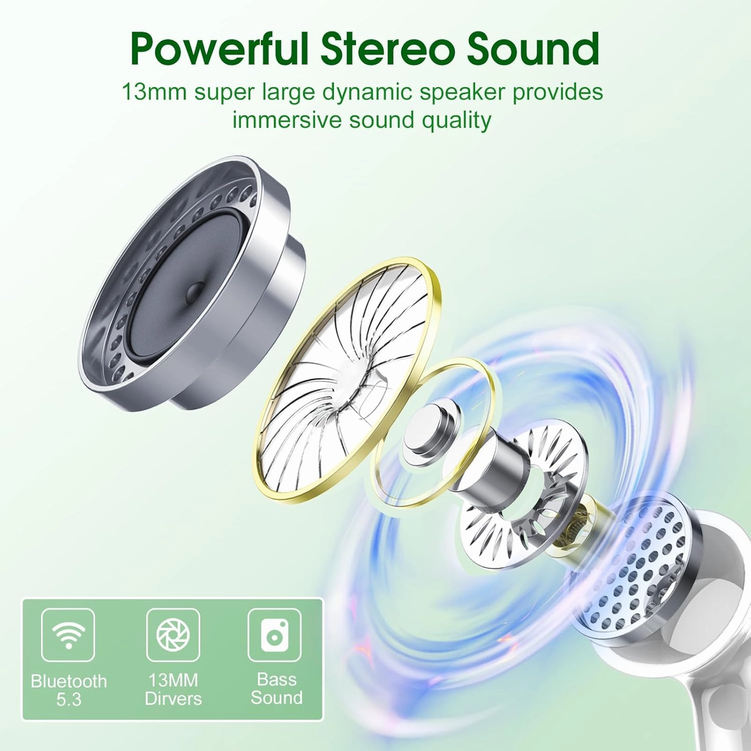 Wireless Earbuds, 2025 Bluetooth Headphones 5.3 HiFi Stereo Earphones, 40H Playtime in-Ear Earbud, Bluetooth Earbud with LED Power Display, IP7 Waterproof Earphones Sport Headset for Android iOS