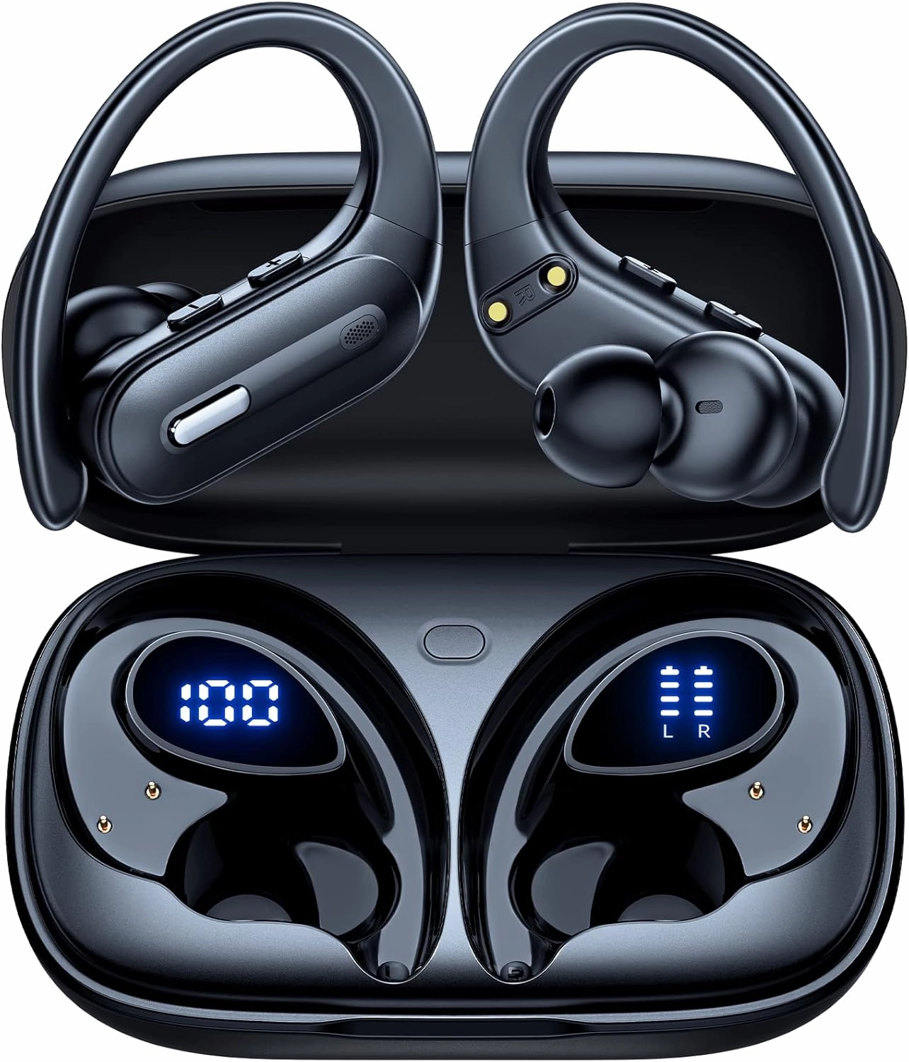 Wireless Earbuds Bluetooth 5.3 Headphones 90 Hrs Playtime Earbuds with Wireless Charging Case Over-Ear Sports Earphones Waterproof Deep Bass Headset