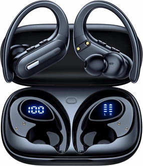 Wireless Earbuds Bluetooth 5.3 Headphones 90 Hrs Playtime Earbuds with Wireless Charging Case Over-Ear Sports Earphones Waterproof Deep Bass Headset
