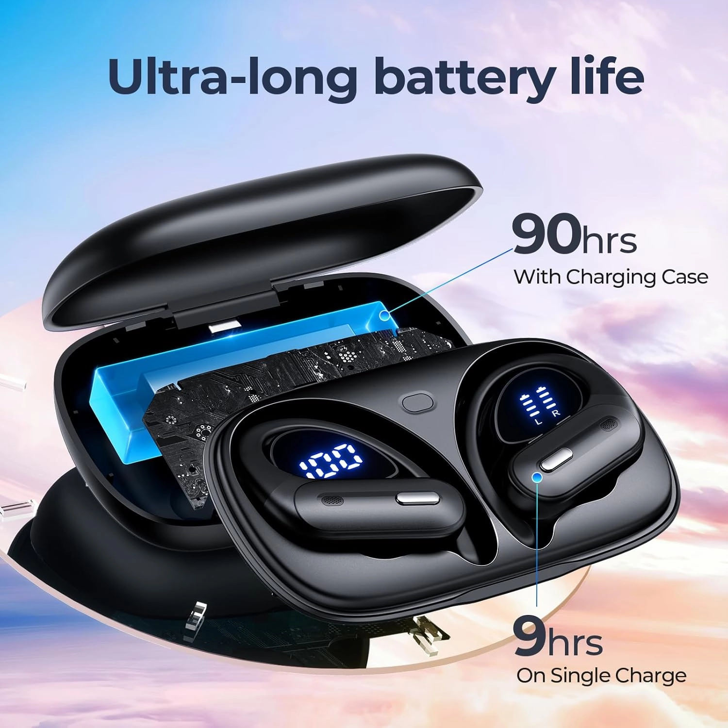 Wireless Earbuds Bluetooth 5.3 Headphones 90 Hrs Playtime Earbuds with Wireless Charging Case Over-Ear Sports Earphones Waterproof Deep Bass Headset